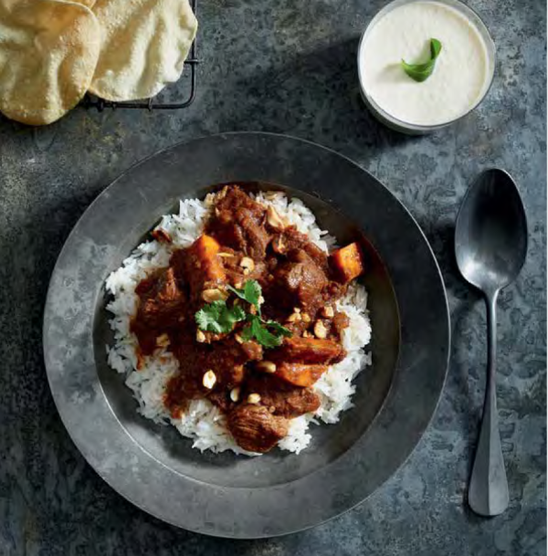Slow-cooked lamb korma with toasted coconut and mint